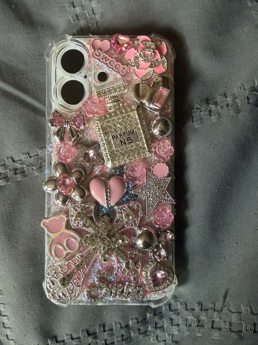 Handmade Pink and Silver Junk Style Rhinestone Bling iPhone Case